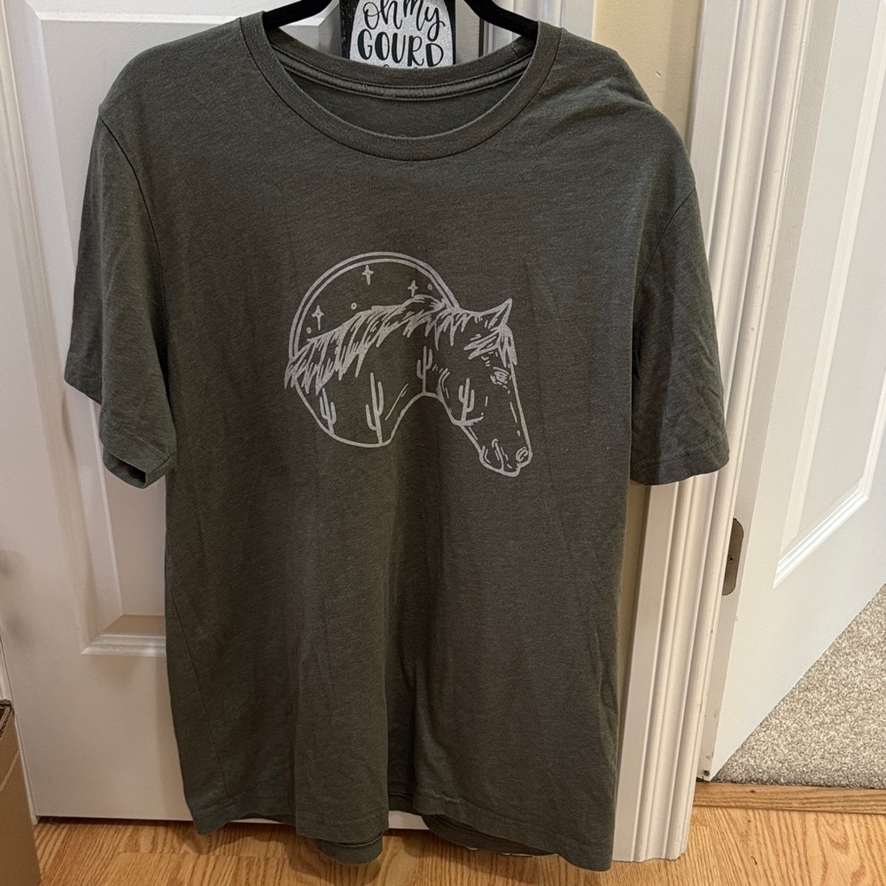 Green T-Shirt with Horse Graphic